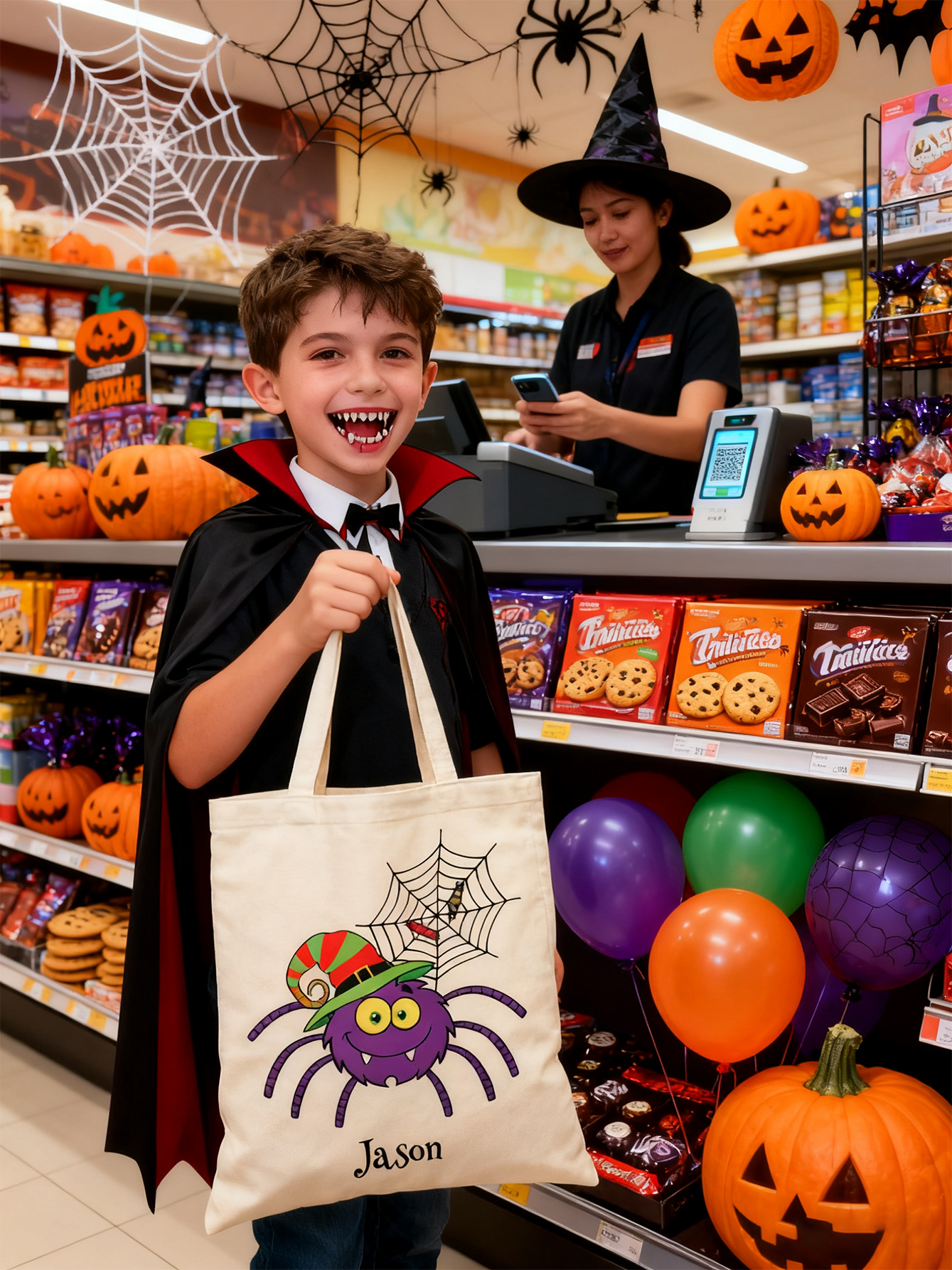 Custom Halloween Spider Canvas Candy Bag